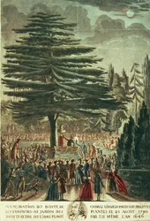 Carl Linnaeus (1707-78) mellszobrának felavatása a Jardin des Plantes-ban, a libanoni cédrus alatt, amelyet 1646-ban ültetett el, 1790. augusztus 23.