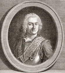 Jean-Baptiste François Desmarets, 1682 1762. Maillebois márki. Franciaország marsallja. Az 1908-ban megjelent Les Heures Libresből.