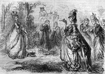 Jeanne Becu, Barry grófnője (vagy Madame) (1743-1793) XV. Lajos kedvence a Lucienne-i pavilonban. Metszet a „Pápák-királyok-királynők és császárok története évszázadokon keresztül” című könyvébe, Maurice Lachatre