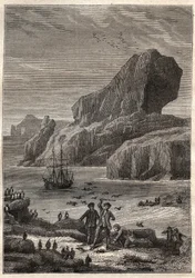 Kerguelen-szigetek. Illusztráció a tizennyolcadik század nagy hajósaihoz, Jules Verne - James Cook aux Iles de Kerguelen en 1776 (Kerguelen szigetcsoport vagy Iles de la Desolation) - „A 18. és 19. századi utazók – illusztráció