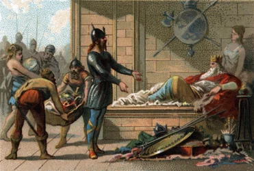 III. Clovis király Le Feneant-nak hívta, Franciaország királya 691-től 695-ig. Kromolitográfia 1890 körül.