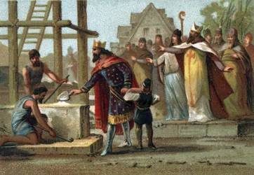 I. Dagobert király (600-639), aki felügyeli a Cathedrale Saint Denis építését.