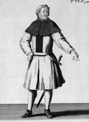 Az Alcantara Lovag, 1300 körül, Pierre Helyot (1660-1716) „Histoire et Costumes des Orders Monastiques” című művéből készült illusztráció