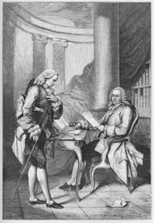 La demission de Turgot 1776 - XVI. Lajos (1754-1793), francia király és Anne Robert Jacques Turgot (1727-1781) - Turgot elbocsátása - metszet a „” L