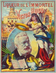 A Liqueur de lImmortel Victor Hugo márka címketerve, 1885 körül