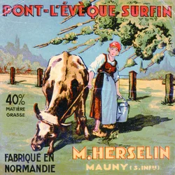 M. Herselin sajtkészítő Pont-LEveque sajt címkéje, XX. század eleje