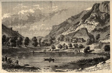 Le Lauzet-Ubaye - Le lac du Lauzet - település Délkelet-Franciaországban, Alpes-de-Haute-Provence megyében - "" PATRIE" metszet" - PECTUREQUIREQUE FRANCE LEÍRÁS 6 KÖTETÉSBEN LUCIEN HUARD TÁRSA - 19. század vége