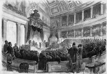 Lipót (1835-1909), a belgák királya 1865-ben esküt tett az állam nagy szervei előtt.
