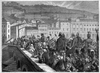 A Száz nap: Napóleon diadalmas belépője Lyonba 1815. március 10-én - Adolphe Thiers „A birodalom története a konzulátus történetét követve” című művében - 1879 - magángyűjtemény