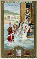 Liebig kromolitográfia sorozat "Strandjáték" gyermekekről. sd. 19. század