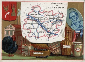 Lot és Garonne (Lot-et-Garonne, 47), Aquitaine, Franciaország. Dohánygyár, pulykatenyésztés, bor, parafa, szilva, pálinka, therebentine benzin. Bernard Germain Etienne de Laville-sur-Illon, Lacepede (vagy de la Cepede) gróf portréja
