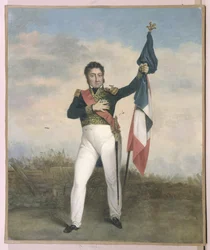 Louis-Philippe (1773-1850) az 1830-as forradalom idején a barikádokon a háromszínű zászlót viselő