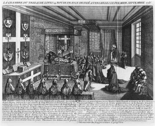 XIV. Lajos (1638-1715) a halálos ágyán Versailles-ban, 1715. szeptember 1.