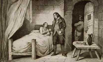 XVII. Lajos (1785-95) beteg és bebörtönzött, Colart „Histoire de France” című művéből, 1840 körül.