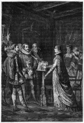 STUART MÁRIA (1542-1587) skótok királynője. Mary Stuart megesküdött, hogy soha nem tervezte I. Erzsébet angol királynő életének kioltását – metszet a „L