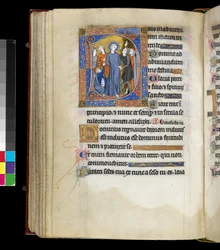 MS 300 f.191v, Krisztus kigúnyolása Jézussal, kínzókkal körülvéve, köztük két zsidó sapkás férfi, a francia Izabella zsoltárából és óráiból, Párizs, 1265-70 körül (toll, tinta és tempera pergamenen)