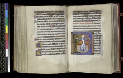 MS 300 f.197v-198r, Választójog a Szentháromsághoz, a francia Izabella zsoltárából és óráiból, Párizs, 1265-70 körül (toll, tinta és tempera pergamenen)