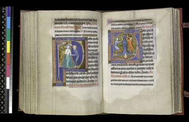 MS 300 f.199v-200r, Keresztelő Szent János és Szent Péter választójog, a francia Izabella zsoltárából és óráiból, Párizs, 1265–1270 körül (toll, tinta és tempera pergamenen)