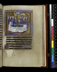 MS 300 f.281r, Mennybemenetelhez gyűjt, prédikációkat és leckéket, a francia Izabella zsoltárából és óráiból, Párizs, 1265-70 körül (toll, tinta és tempera pergamenen)