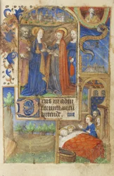 MS 39-1950 f.61r The Visitation, 1464 (arany, ezüst és színes tinta pergamenen)