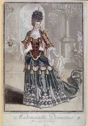 Mademoiselle Desmatins, az Opera zenésze (énekese) - metszet