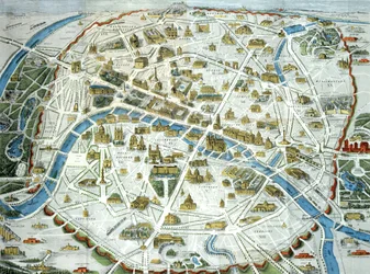 Párizs térképe, amely a város híres műemlékeit ábrázolja, 1882