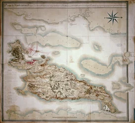 Rhode Island térképe annak idején, amikor Jean-Baptiste de Vimeur (1725-1807) Rochambeau grófja parancsára a francia hadsereg 1780-81 között megszállta.