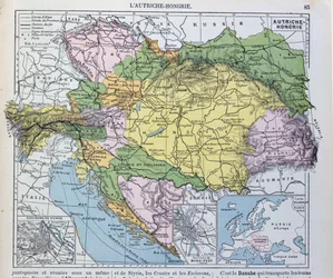 Az Osztrák-Magyar Monarchia térképe, illusztráció egy francia földrajzi tankönyvből, 1905