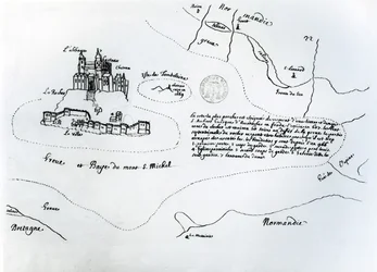 A Mont Saint-Michel-öböl térképe (toll és tinta papíron)