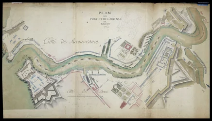 Brest kikötőjének és arzenáljának térképe 1754-ben.