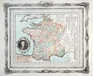 Franciaország régióinak és körzeteinek térképe, amely Carte de Necker néven ismert, 1789