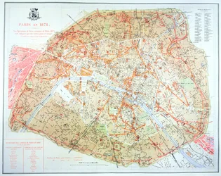 Az 1854-71 közötti Haussmann-kori párizsi fejlesztések munkálatainak kiterjedését bemutató térkép, 1871