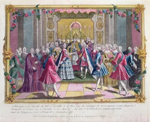 A francia trónörökös, a későbbi XVI. Lajos házassága Marie-Antoinette főhercegnővel a versailles-i kápolnában, 1770. május 16.
