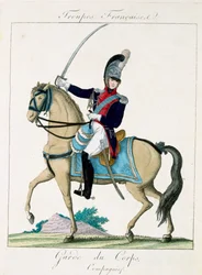 A Grd du Corps tagja, a Troupes Francaises, pub. Bassetben, Párizsban, 1790 körül