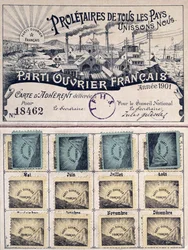 A Francia Munkáspárt tagsági kártyája Jules Guesde (1845-1922) vezetése alatt 1901