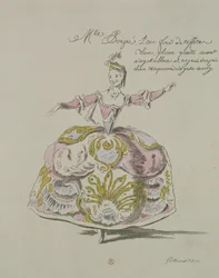 Miss Puvigne, mint levegő, a Zoroastre-ban, Cahusac librettója, Jean-Philippe Rameau (1683-1764) fakszimile, A. Guillaumot Fils, 1749 (színes metszet)