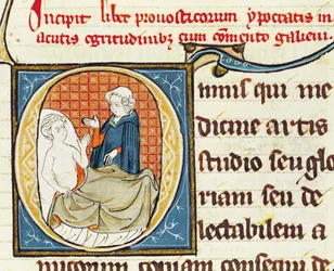 Ms 1003 fol.79 Egy orvos diagnosztizál egy pácienst, Claudius Galenus (130 körül-201 körül) Oeuvres de Galien című könyvéből