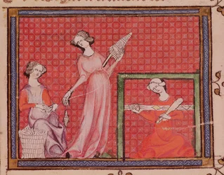 Ms 1044 f.101 Gyapjúfonó nők, az Ovide Moralise-ból, írta Chretien Legouais