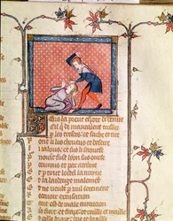 Ms 1126 f.66r A féltékenység erőszaka, a Roman de la Rose c. 1487-95)