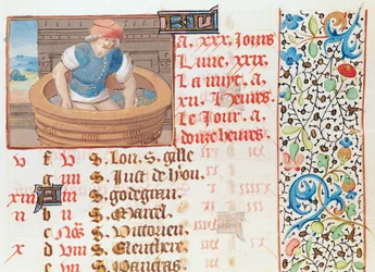 Ms 134 September: Trampling Grapes, from a Book of Hours