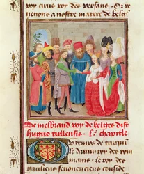 Ms 149 t.1 fol.95 Házassági jelenet, a Histoire des Nobles Princes de Hainaut-ból, Jacques de Guise