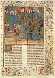 Ms 149 t.3 fol.82 Egy versenyjelenet, a Histoire des Nobles Princes de Hainaut-ból, Jacques de Guise