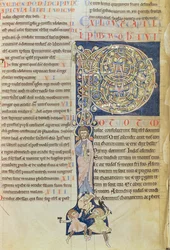 Ms 2 fol.3v t.1 Történelmi "P" kezdőbetű, a Saint-Andre aux-Bois kolostor Bibliájából