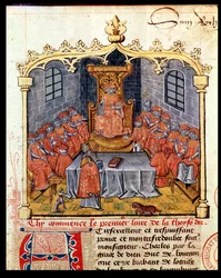 Ms 363 Merész Károly (1433-77) Burgundia hercege és az Aranygyapjú Lovagrend Lovagjai, Guillaume Filastre Az aranygyapjú története című könyvéből, 15. század közepe (lásd még 1.