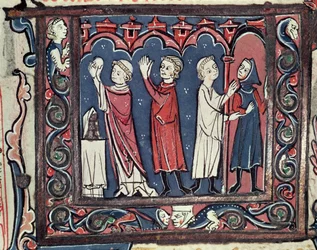 Ms 364 fol.111 Kiközösítés jelenete, Jean Andre Decretalesből, 13-14. század