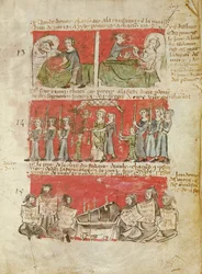 Ms 406 fol.6 Jelenetek a Hubant College vagy az Ave Maria hallgatóinak életéből, a Hubant College statútumából, Párizs, 1387