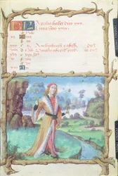 Ms 438 Április hónapja: Virágszedő úriember az órák könyvéből, 1490