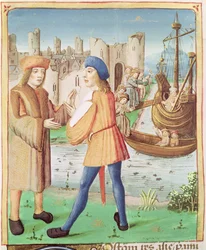 Ms 493 fol.87 Aeneas távozása, Vergilius Aeneiséből Servius kommentárjával, 1469