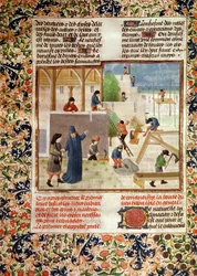 Ms 5064 fol.2v Házépítés, a Livre des Prouffitz Champestrestől, Pietro de Crescenzi (1230-132021)