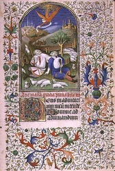 Ms 66 f.48r Angyal megjelenik két pásztornak, Amiens (vellum)